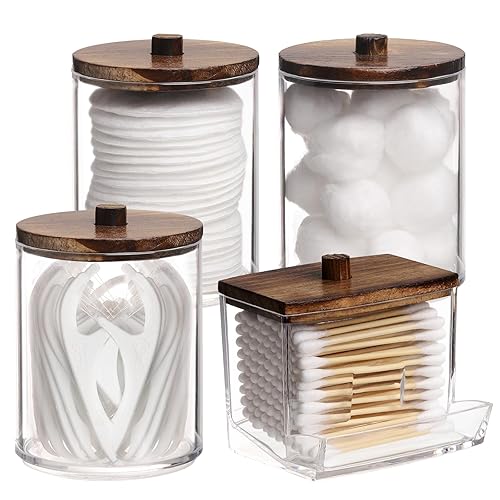 Tbestmax 4 Pack Qtip Holder Bathroom Container  10/7oz Cotton Ball/Swabs Dispenser  Apothecary Jar with Bamboo Lids for Organizer and Storage (Brown) - Image 2